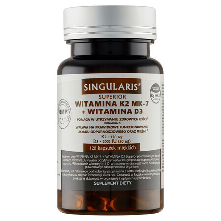 Singularis Superior Vitamina K2 MK7 120 µg + D3 2000 UI, 120 cápsulas