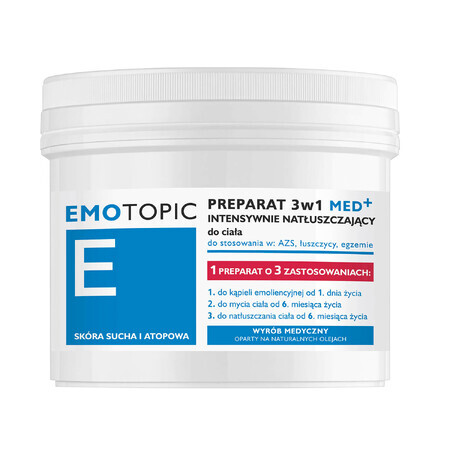 Emotopic E Med+, Preparat de corp cu ungere intensivă 3 în 1, din prima zi, piele uscată și atopică, 500 ml