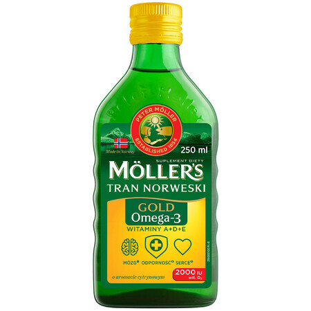 Aceite de pescado noruego Moller's Gold, sabor limón, 250 ml