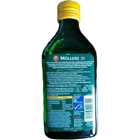 Aceite de pescado noruego Moller's Gold, sabor a limón, 250 ml