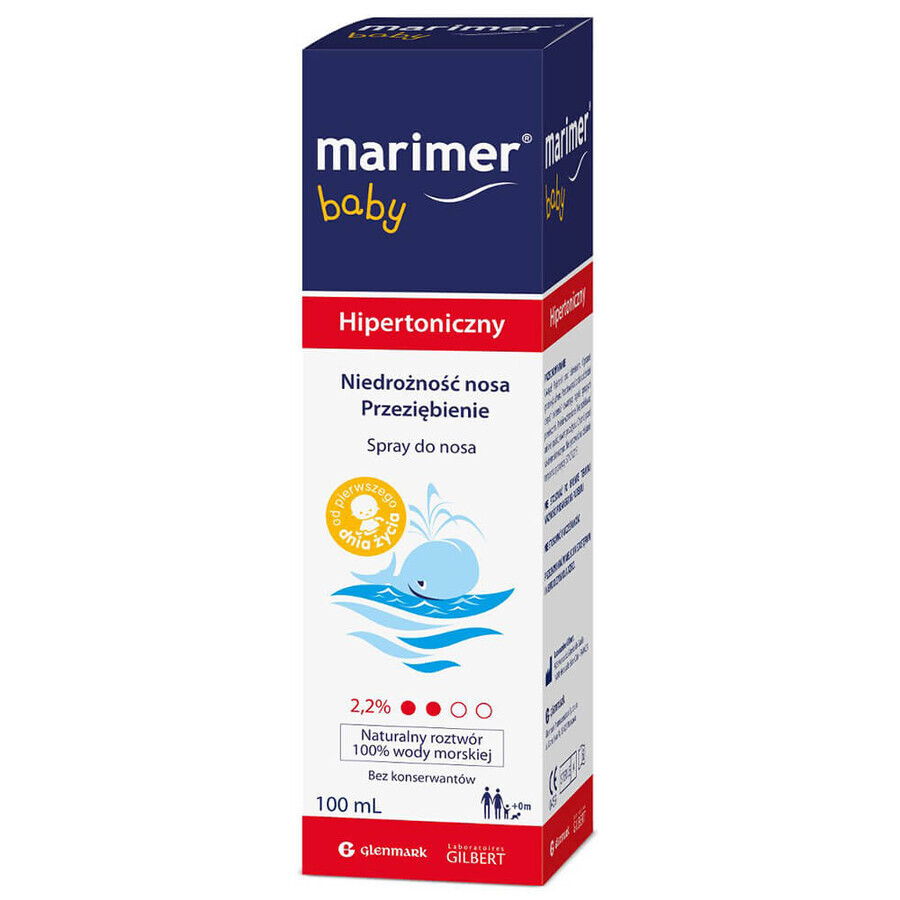 Marimer Baby, agua de mar hipertónica, spray nasal, desde el nacimiento, 100 ml