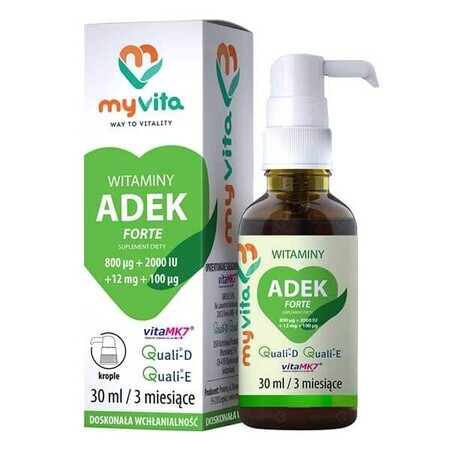 MyVita, ADEK Forte vitamine 800µg + 2000 UI + 12 mg + 100 µg, picături, 30 ml