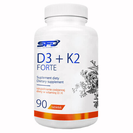 SFD D3 + K2 Forte, vitamina D 2000 UI + vitamina K 200 µg, 90 comprimidos