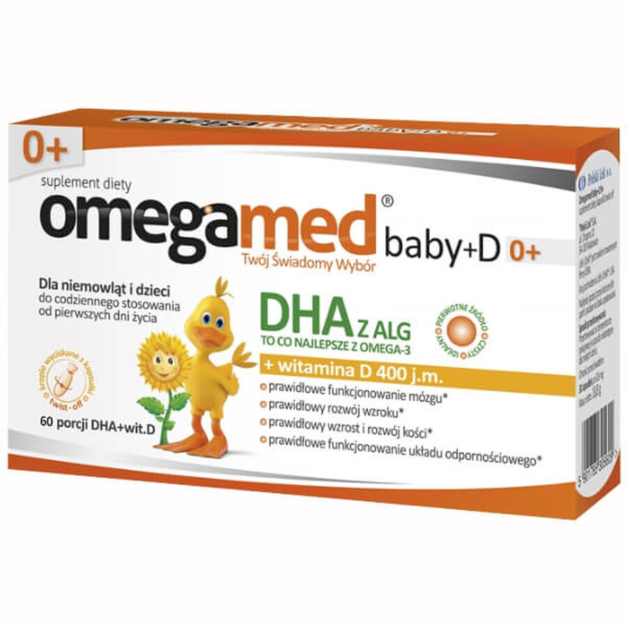 Omegamed Baby+D 0+, DHA + vitamina D, desde el nacimiento, 60 cápsulas twist-off