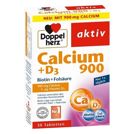 Calcium 900 mg + D3 + Biotine + Foliumzuur, 30 tabletten, Doppelherz