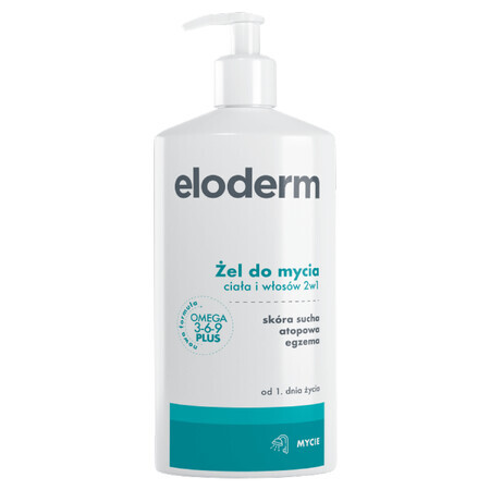 Eloderm Omega 3-6-9 Plus, gel limpiador 2 en 1 para cuerpo y cabello, a partir del día 1, 400 ml