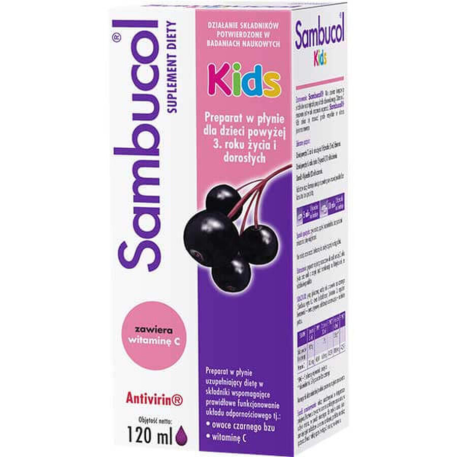 Sambucol Kids, líquido para niños mayores de 3 años y adultos, 120 ml