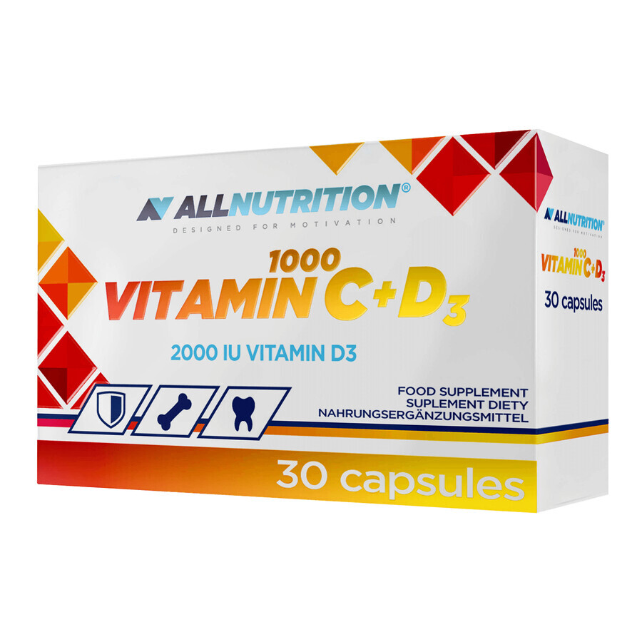 Allnutrition Vitamin C 1000 + D3, vitamin C 1000 mg + vitamin D 50 µg, 30 capsules