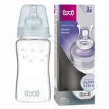 Lovi Diamond Glass, biberon din sticlă, anti-colic, cu tetină cu debit lent, Botanic, de la 3 luni, 250 ml