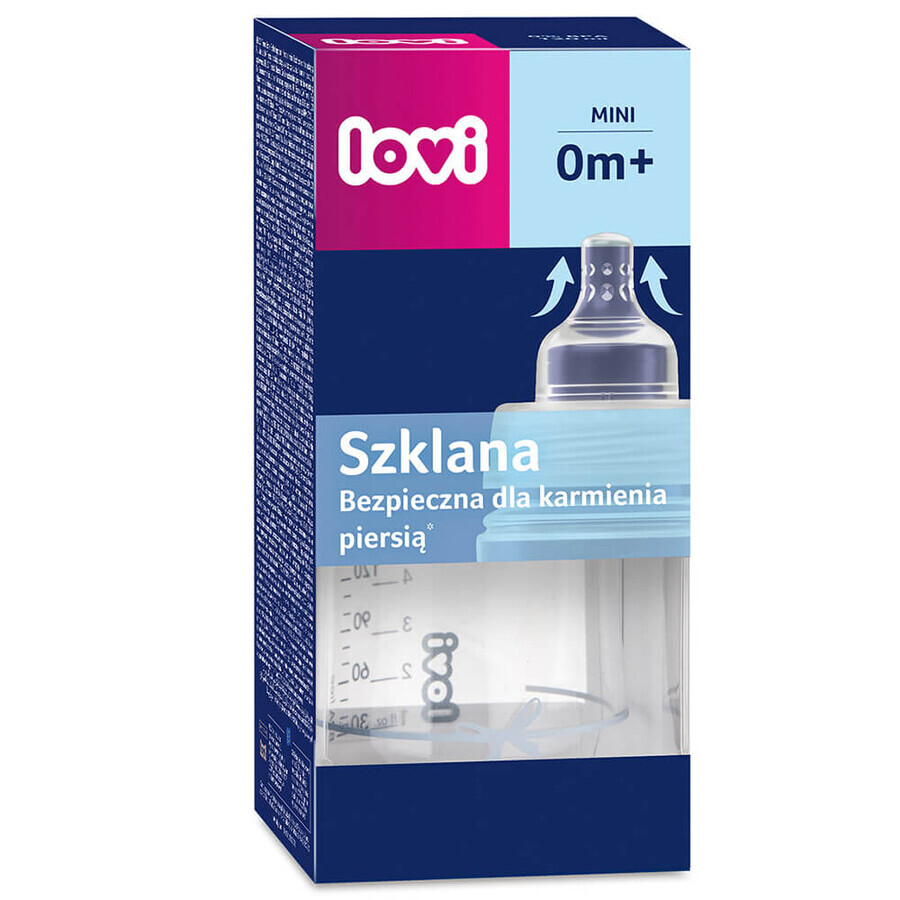 Lovi Diamond Glass, sticlă de sticlă cu tetină dinamică, mini, Baby Shower, Băiat, de la naștere, 150 ml