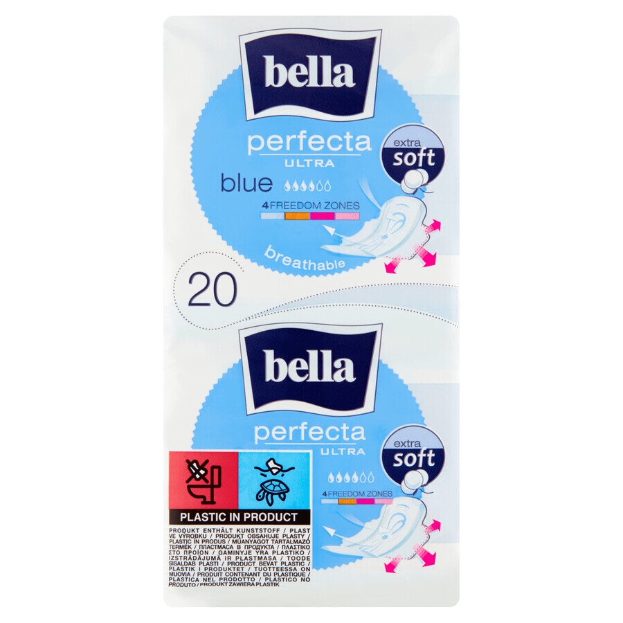 Bella Perfecta Ultra, compresas Extra Suaves con alas, Azul, 20 unid.