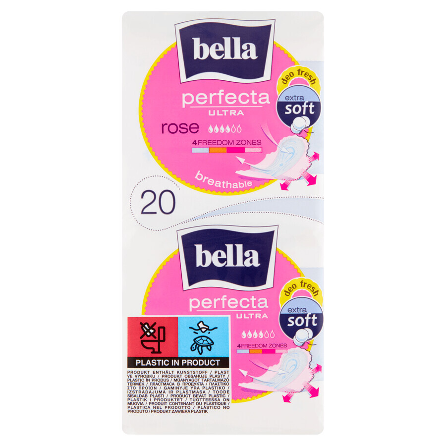 Bella Perfecta Ultra, SilkyDrai sanitary napkins with wings, deo fresh, Rose, 20 pcs.