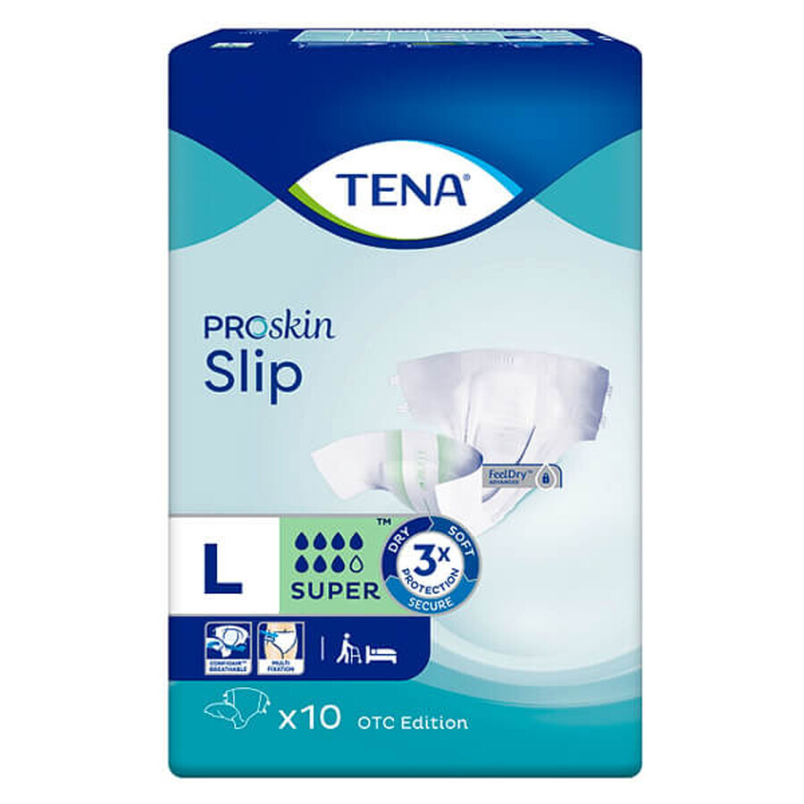 Tena Slip ProSkin, pañales OTC Edition, talla L, Super, 10 uds.