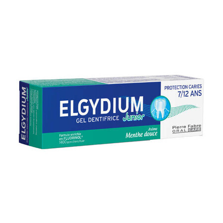 Elgydium Junior, dentifrice sous forme de gel pour les enfants de 7 à 12 ans, menthe douce, 50 ml