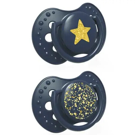 Lovi, Ciuccio in silicone dinamico Stardust 0-3m 22/892 blu, confezione da 2