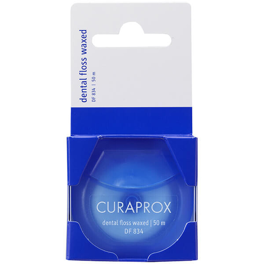 Curaprox, hilo dental, encerado, menta, DF 834, 50 m