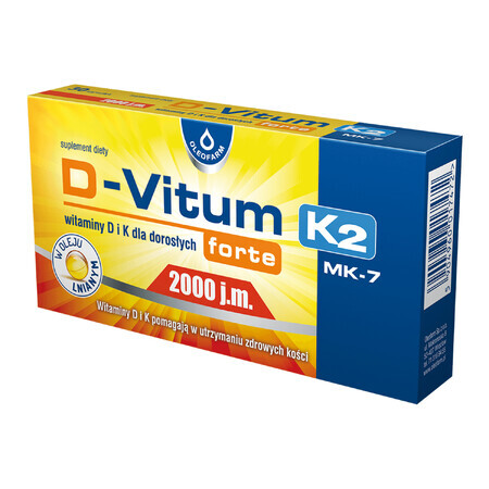 D-Vitum Forte 2000 UI. K2 MK-7, vitaminas D y K para adultos, 30 cápsulas