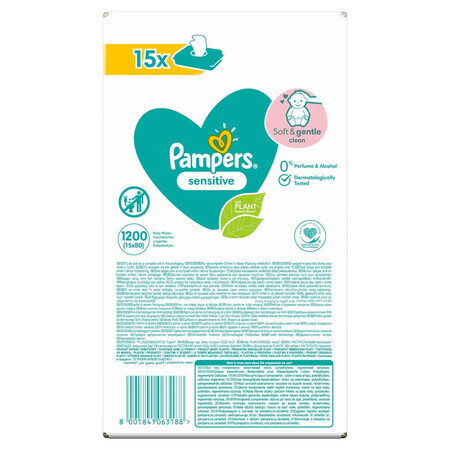 Pampers Sensitive, toallitas húmedas, 15 x 80 pcs