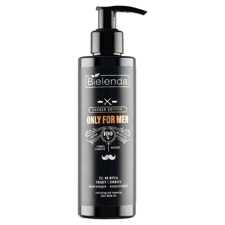 Bielenda Only For Men Barber Edition, gel refrescante y limpiador para cara y barba, 190 g