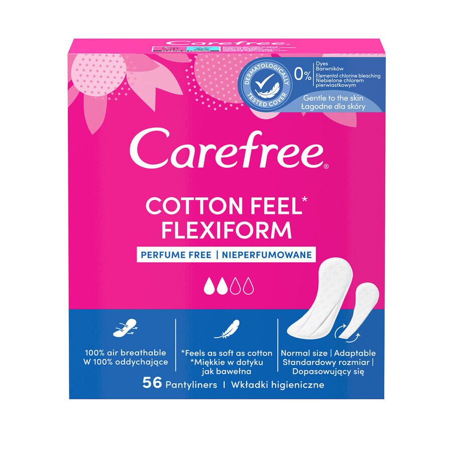 Compresas higiénicas Carefree Cotton Feel Flexiform, sin perfume, 56 uds.