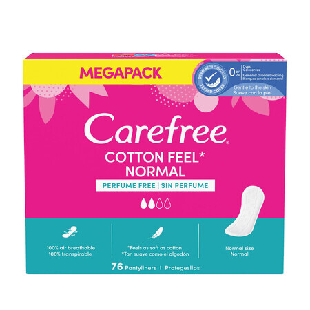 Compresas higiénicas Carefree Cotton Feel Normal, sin perfume, 76 unid.