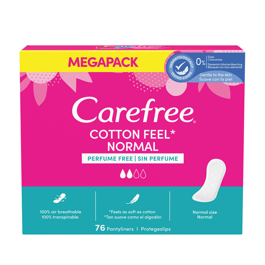 Compresas higiénicas Carefree Cotton Feel Normal, sin perfume, 76 unid.