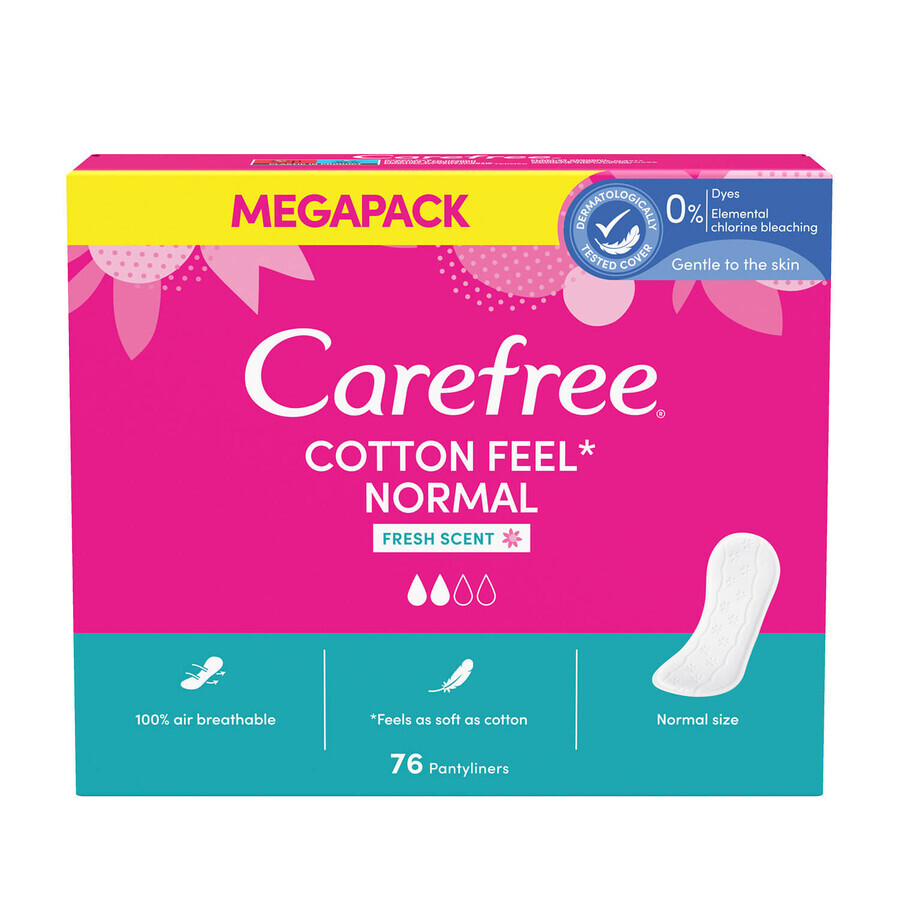 Compresas higiénicas Carefree Cotton Feel Normal, aroma fresco, 76 uds.