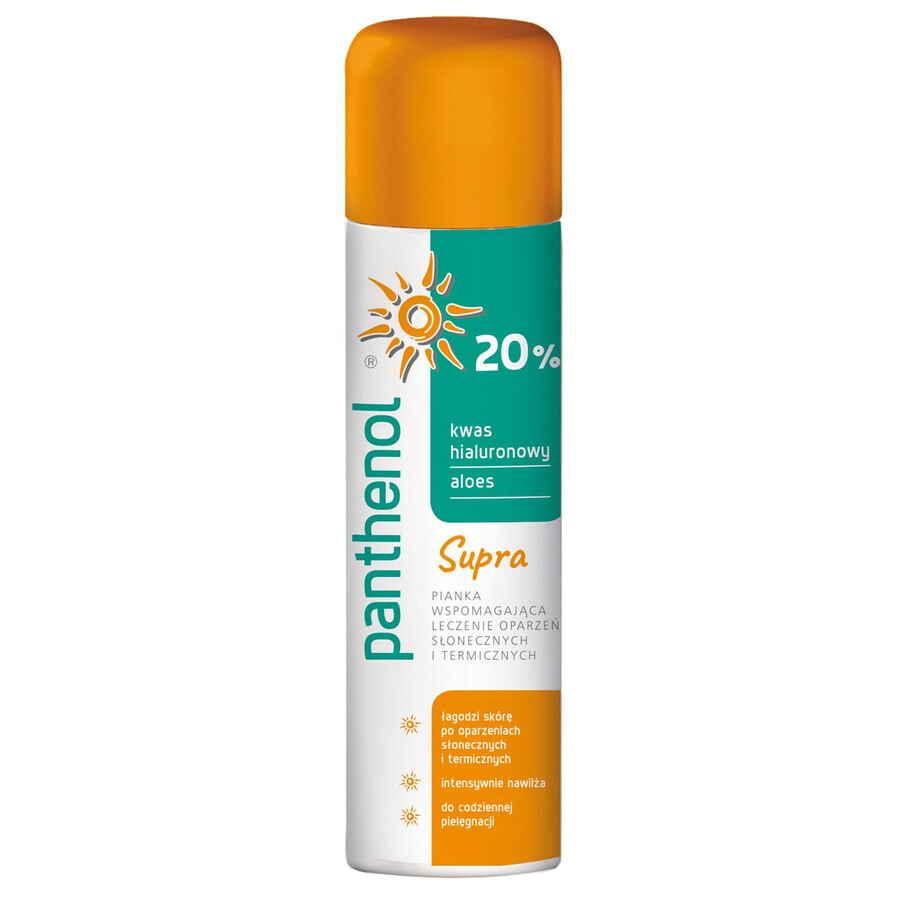 Pantenol 20% Supra, espuma de ayuda para el tratamiento de quemaduras solares y térmicas, 150 ml