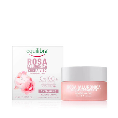 Equilibra Rosa, crema facial antiedad de rosas, ácido hialurónico, 50 ml