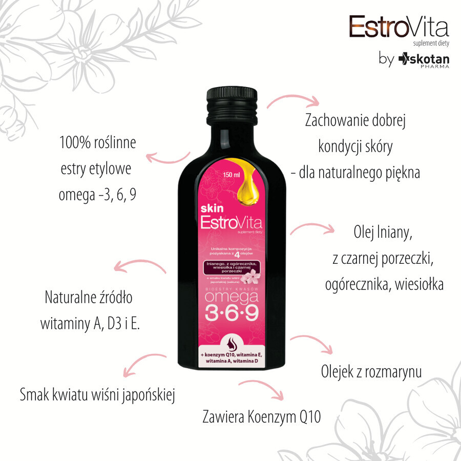 EstroVita Skin, ésteres de ácidos Omega 3-6-9, aroma de flor de cerezo japonés sakura, 150 ml