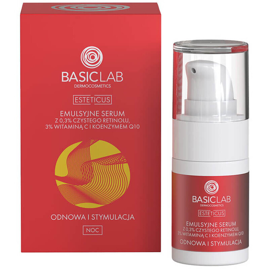 BasicLab Esteticus, emulsieserum met pure retinol 0,3% voor nacht, vernieuwing en stimulatie, 15 ml