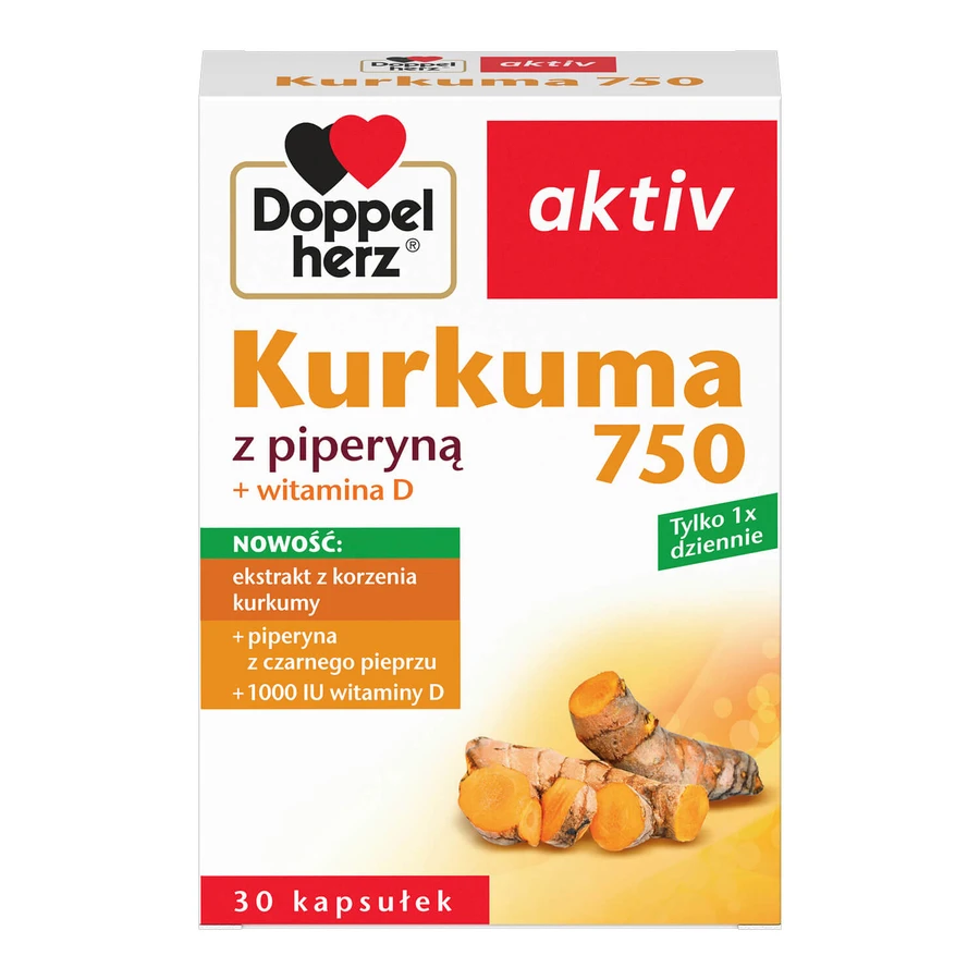 Doppelherz aktiv Cúrcuma 750 con Piperina + Vitamina D, 30 cápsulas