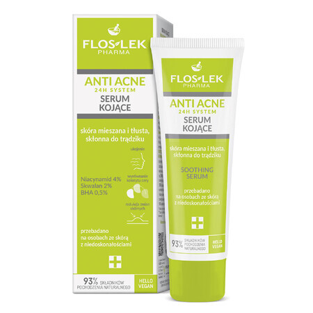 Flos-Lek Anti-Acne 24h System, ser calmant, ten mixt și gras, predispus la acnee, 50 ml