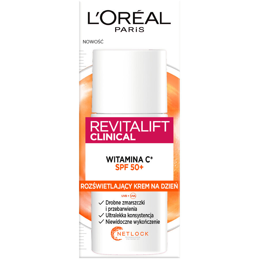 L'Oreal Revitalift Clinical, crema de día iluminadora, vitamina C, FPS 50+, 50 ml