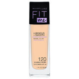 Maybelline Fit Me Luminous and Smooth, base de maquillaje iluminadora, nº 120 Classic Ivory, 30 ml