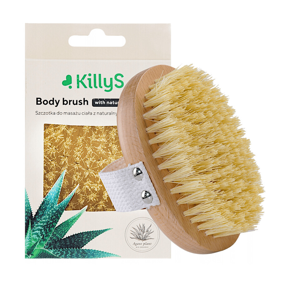 KillyS, cepillo de madera para masaje corporal en seco con cerdas naturales de agave