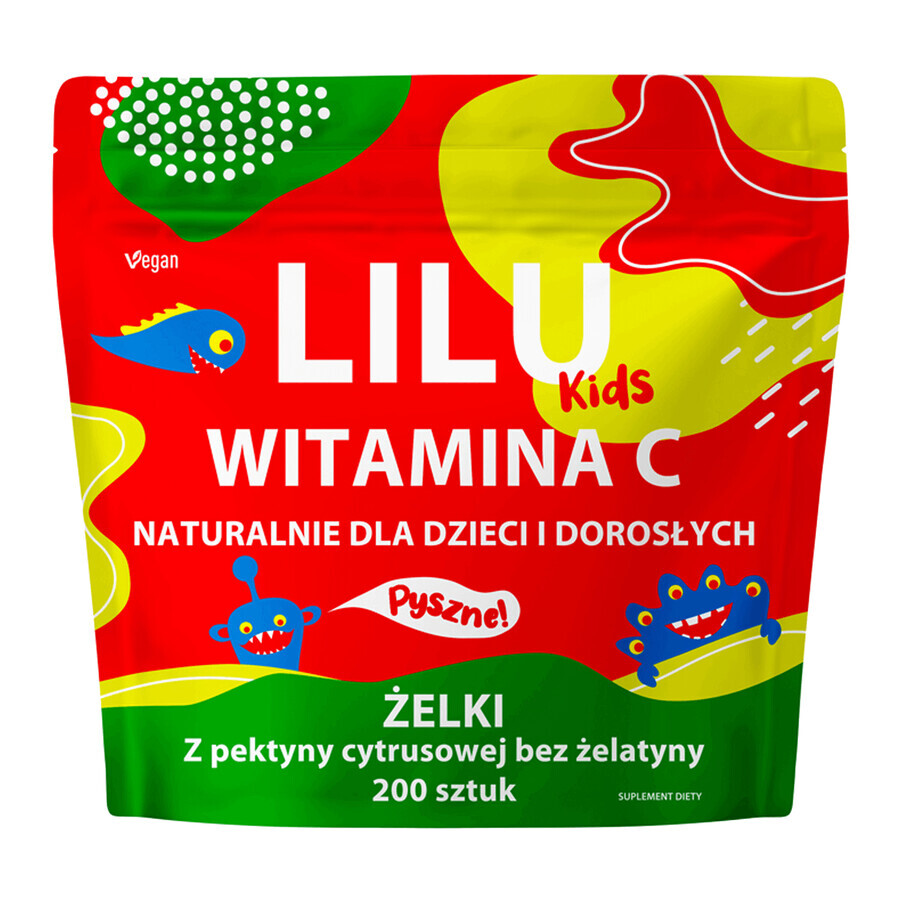 Lilu Kids Vitamina C, gominolas naturales para niños y adultos, sabor naranja, 200 unidades