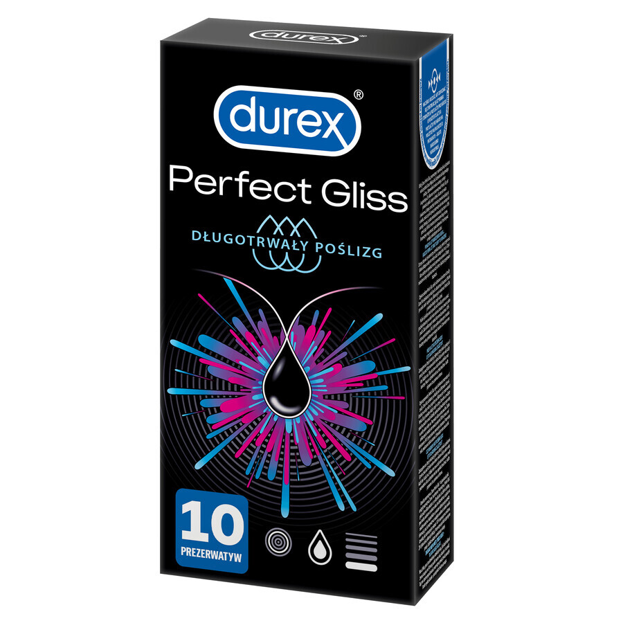 Durex Perfect Gliss, préservatifs avec plus de lubrifiant, 10 pièces