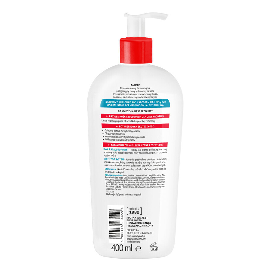 AA Help Liquide de bain frais, hydratant et protecteur 2en1, peau sèche, 400 ml