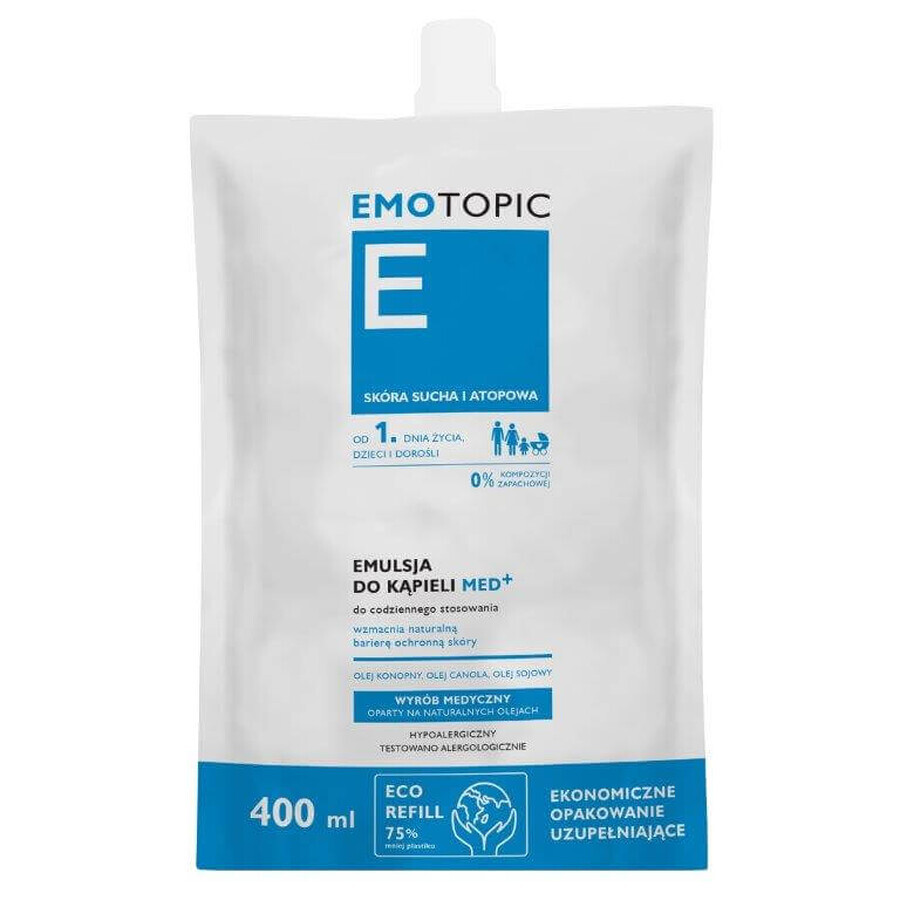 Emotopic med+ bath emulsion, from day 1, dry and atopic skin, refill, 400 ml