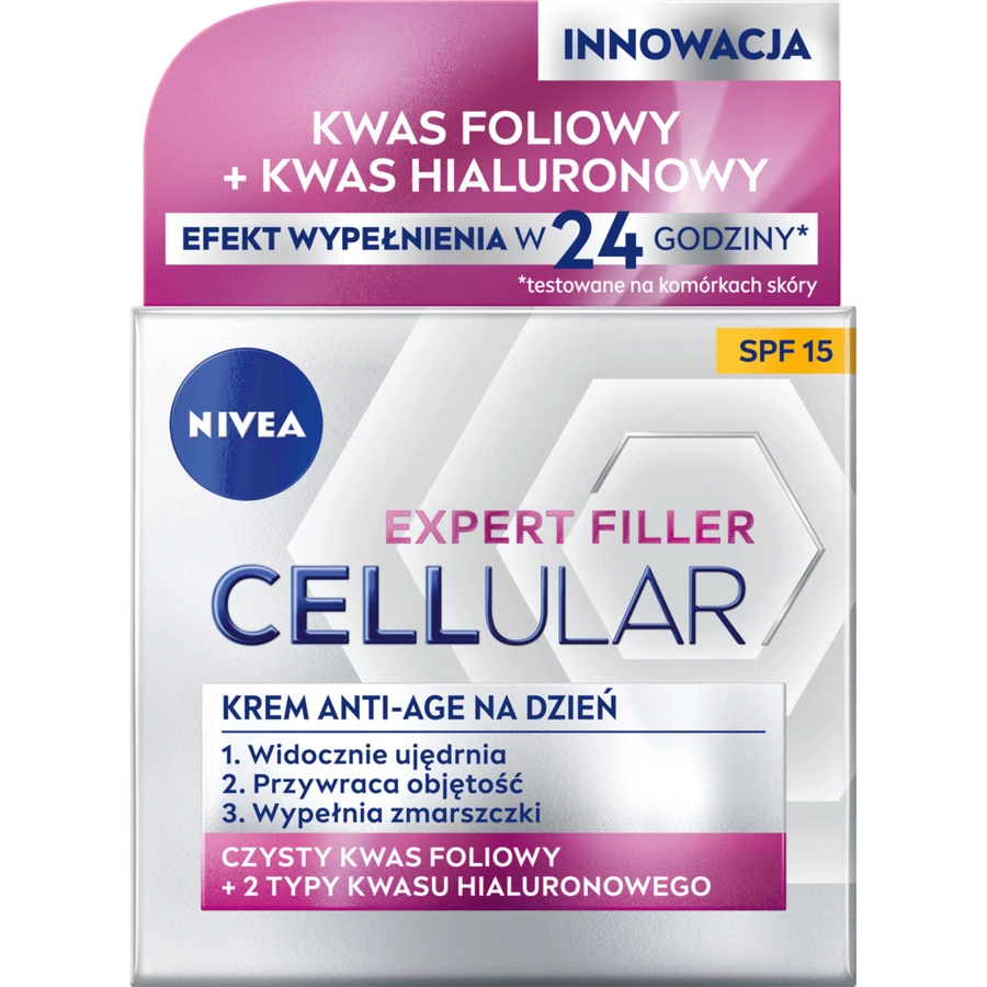 Nivea Hyaluron Cellular Filler, Cremă de zi anti-îmbătrânire, SPF 15, 50 ml
