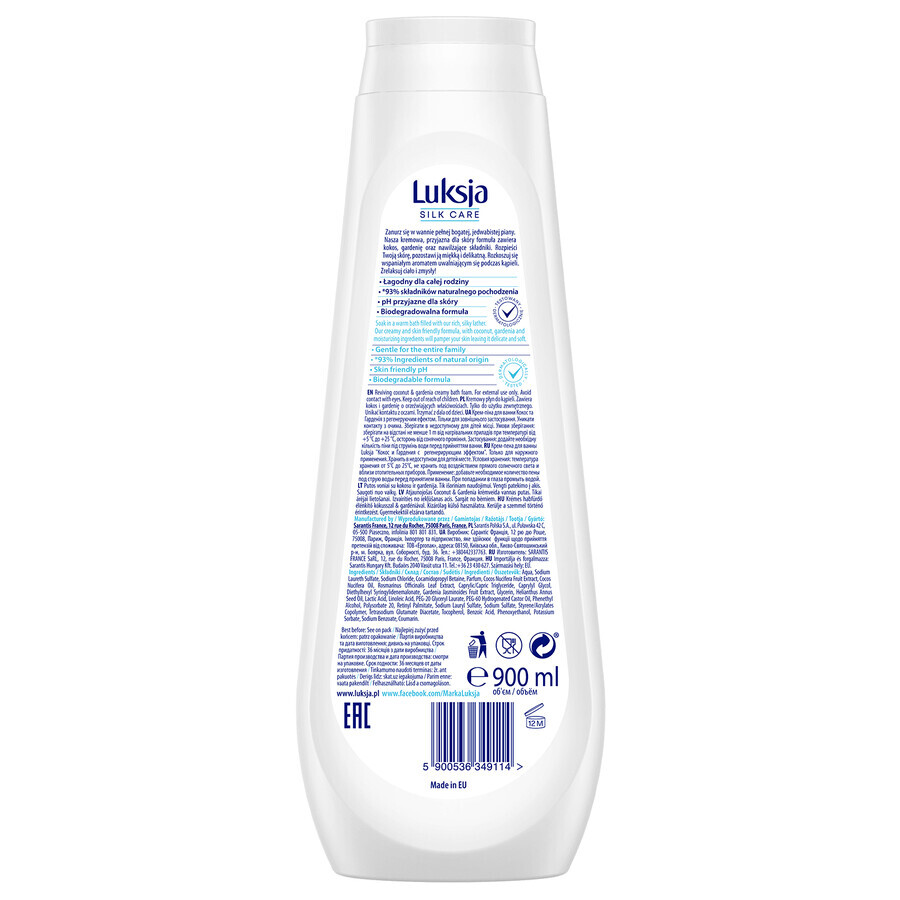 Luxja Silk Care Reviving Creamy Bath Lotion Coconut Gardenia 900ml