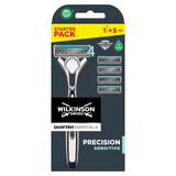 Wilkinson Sword Quattro Titanium Sensitive Razor Handle + 5 Replacement Cartridges