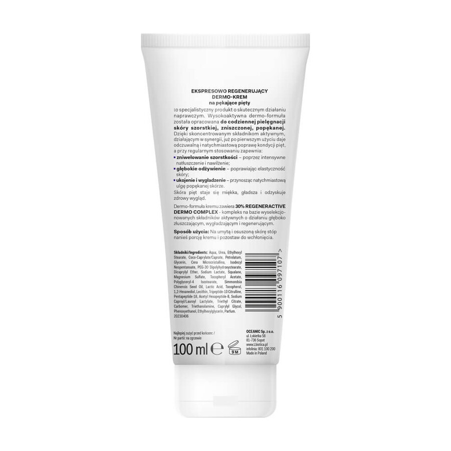 L'Biotica, dermo-crema regeneradora exprés para talones agrietados, 100 ml