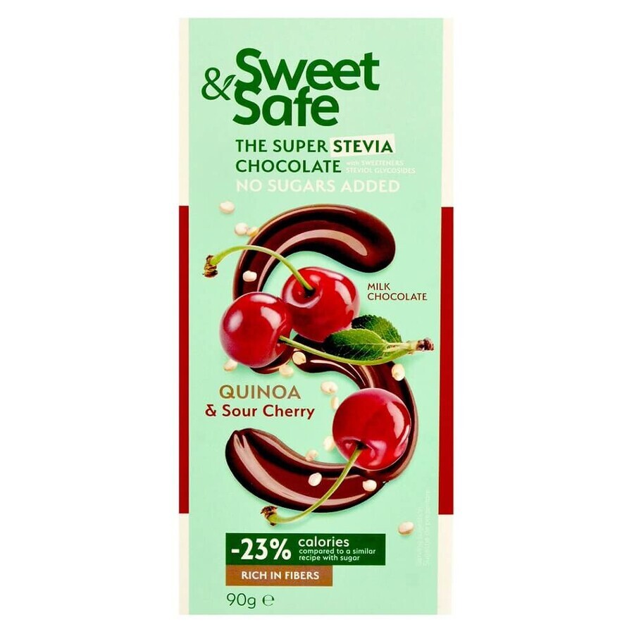 Chocolat au lait Sweet & Safe, quinoa et cerises acides, 90 g, Sly Nutrition