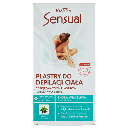 Joanna Sensual, plasturi de epilare a corpului cu aloe vera, 12 buc.