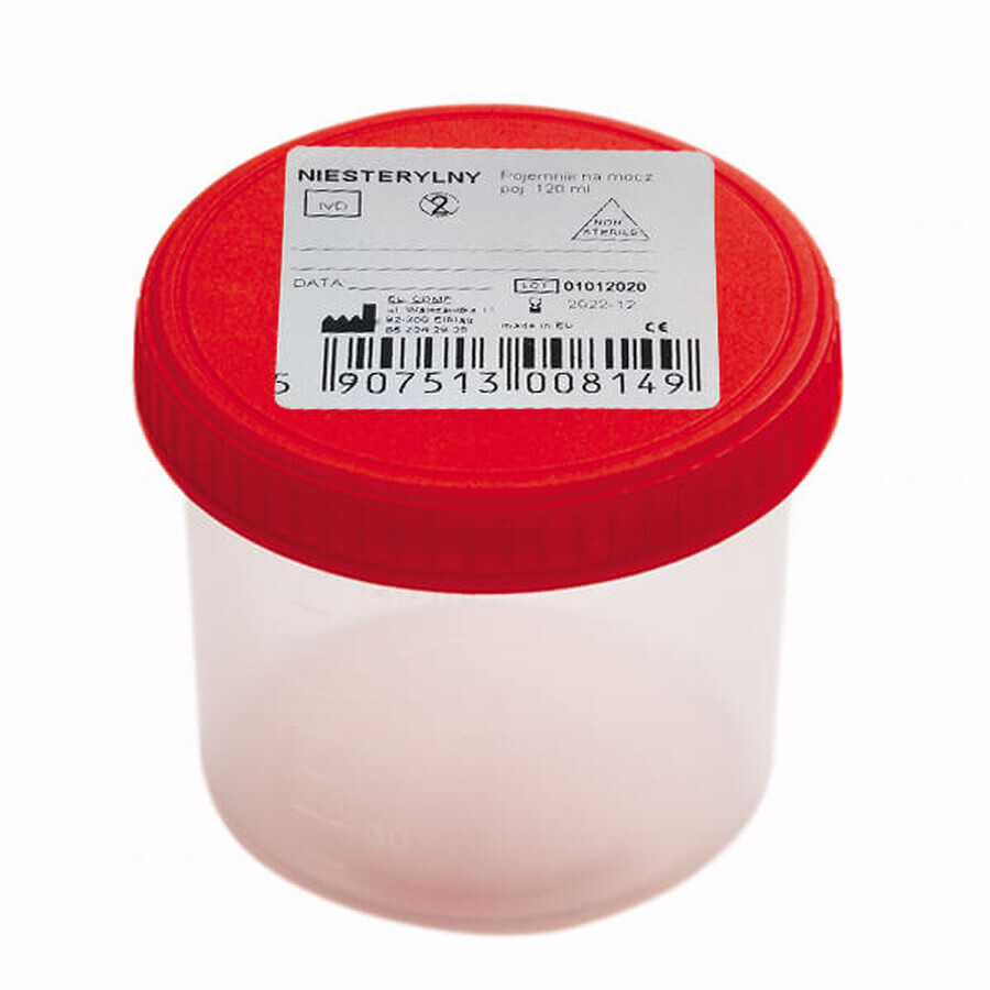 Urine collection container with screw cap, non-sterile version, 120 ml