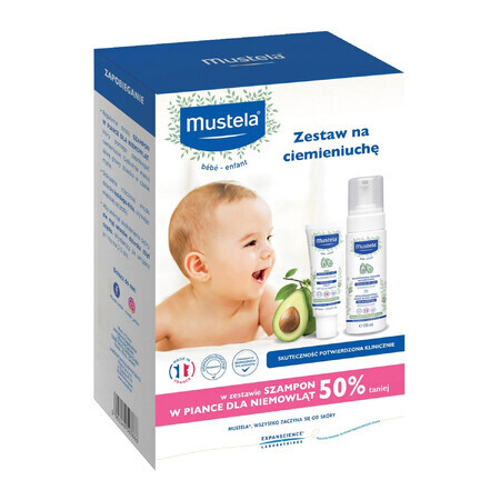 Mustela Bebe Enfant set, crema para la rozadura, 40 ml + champú espuma, desde el nacimiento, 150 ml