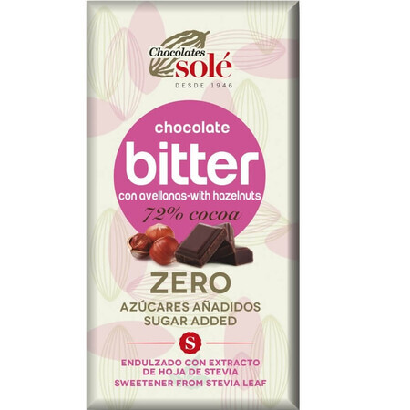 Cioccolato fondente con nocciole, con stevia 72% di cacao, 100g, Pronat