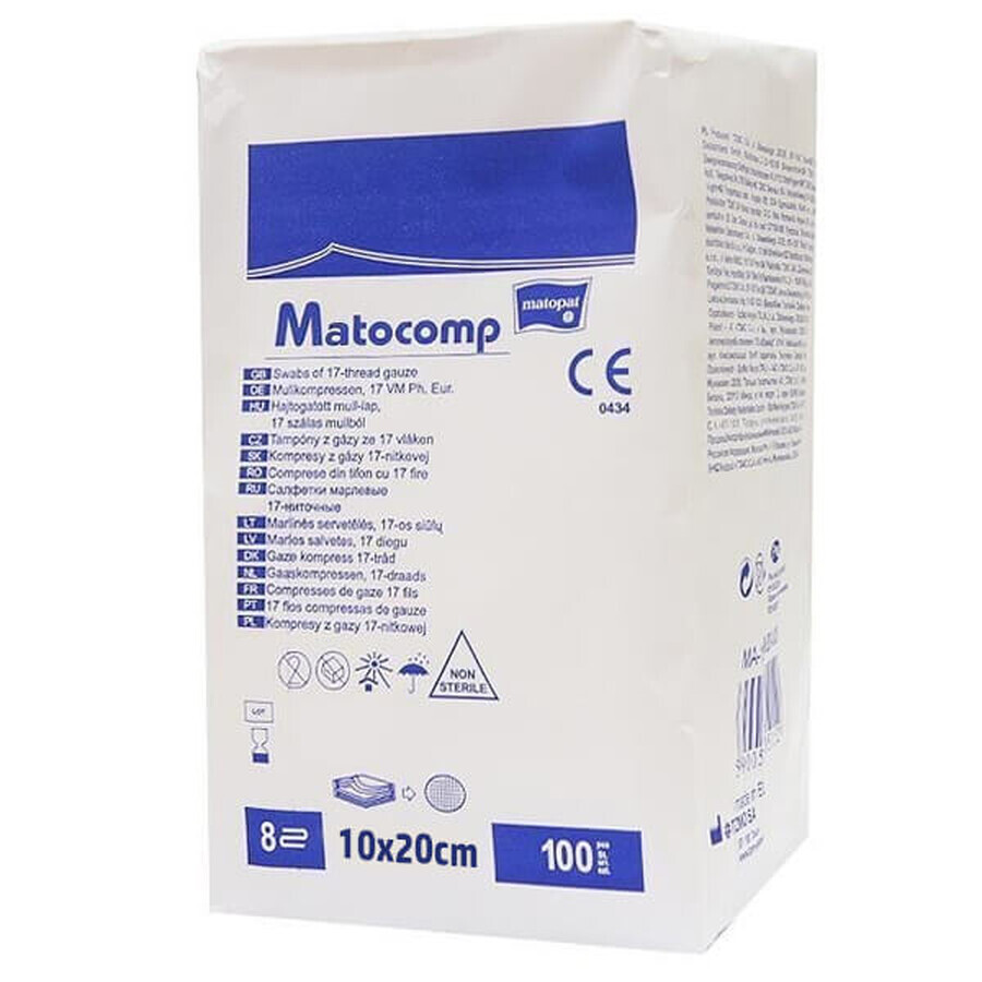 Matocomp Matocomp Matocomp, non-sterile gauze pads, 17 threads, 8 layers, 10 cm x 20 cm, 100 pieces